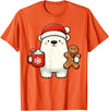 Cute Polar Bear Beanie Christmas Kawaii Japanese Polar Bear Santa Hat Christmas Holiday Xmas Coffee Cookies T-Shirt - Orange
