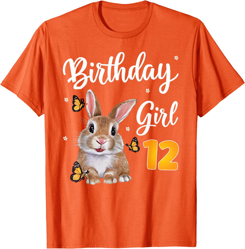 Bunny Rabbit Birthday Girl 12th Birthday Party 12 Years Old T-Shirt in Orange