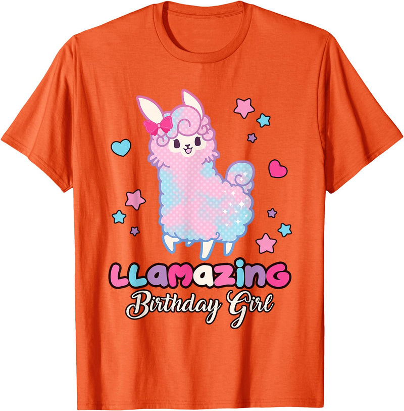 Llamazing Birthday Girl Llama Family BW Art Llama Birthday Girl Llamazing Birthday Alpaca Llama Girl T-Shirt - Orange