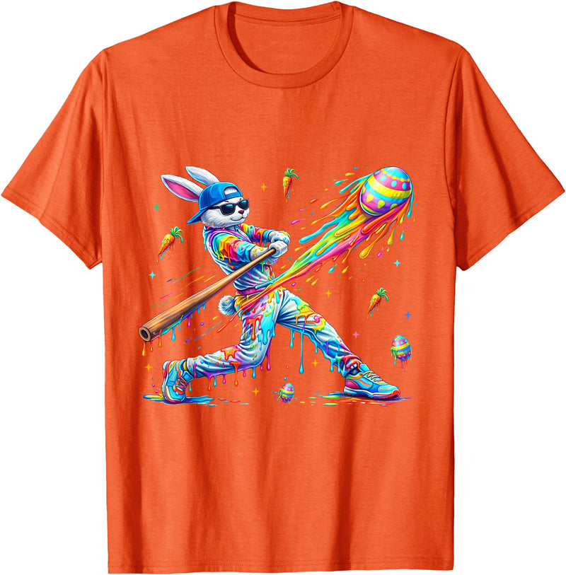 Funny Dripping Drip Rabbit Bunny Baseball Easter Men Boy Kid T-Shirt (Black) in Orange