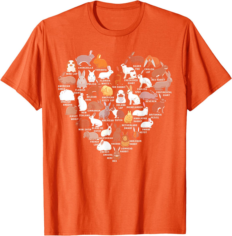 Love Bunnies Funny Rabbit Heart Small T-Shirt in Orange