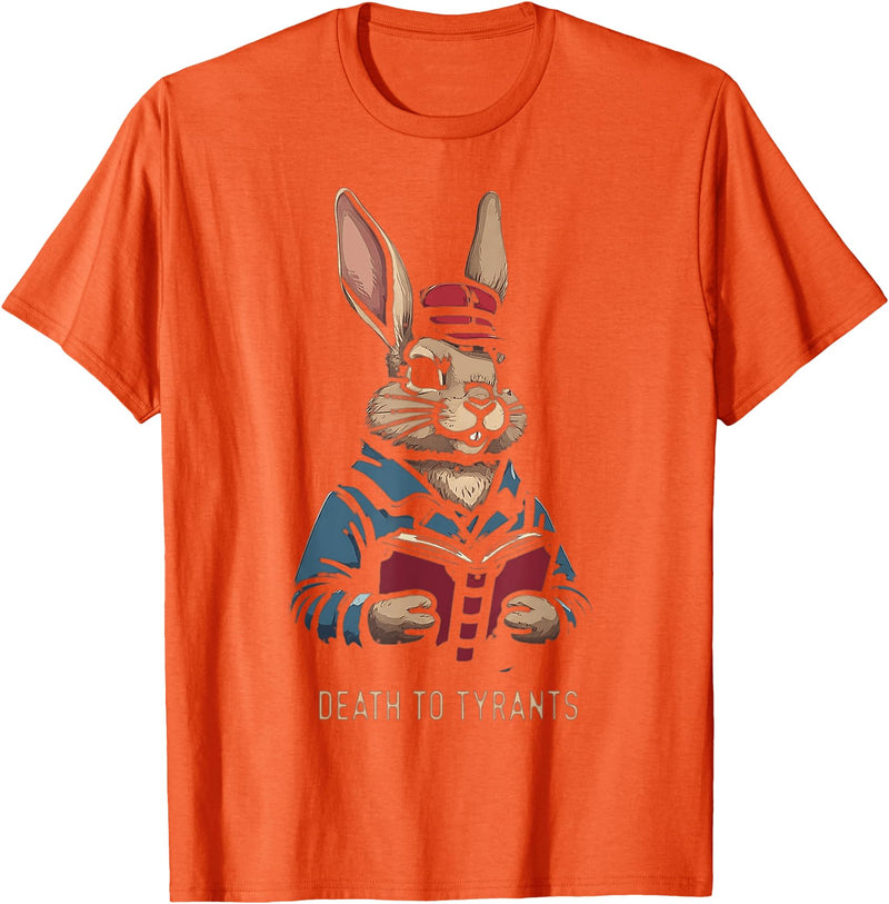 Retro Rabbit Death to Tyrants Vintage 90s, Funny Quote T-Shirt in Orange