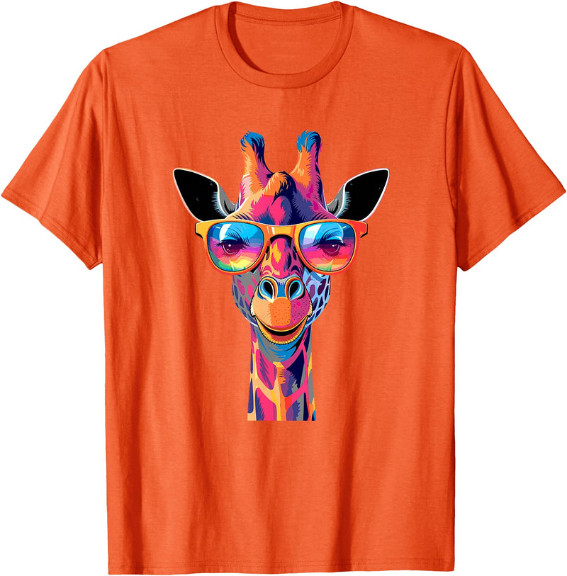 Colorful Giraffe Sunglasses Funny Giraffe Sunglasses T-Shirt - Orange