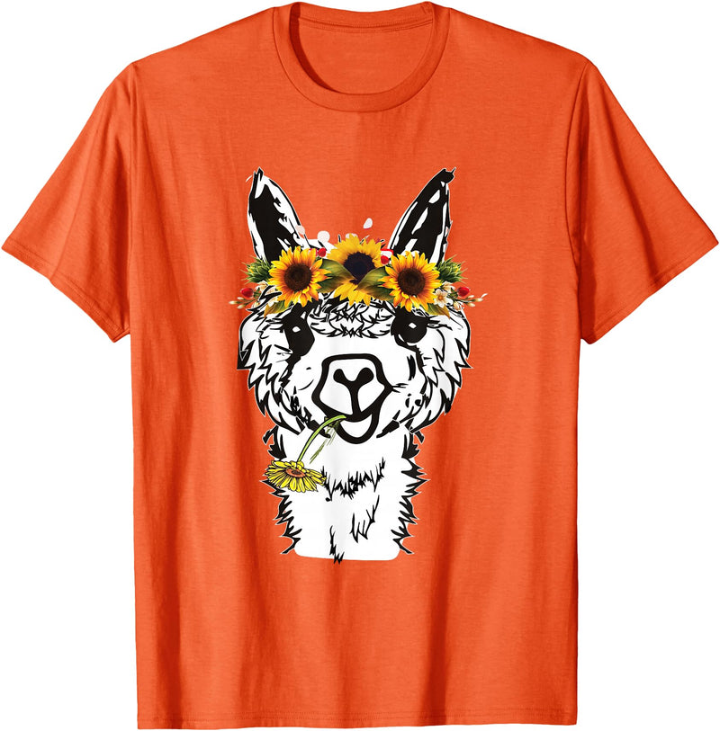 Funny Llama Alpaca Animal Lover Women's Floral Llama Alpaca Funny Graphics T-Shirt - Orange