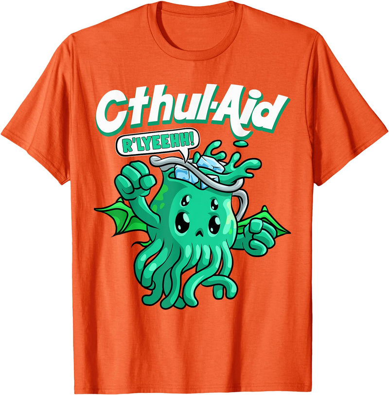 Funny Horror Apparels Cool Cthulhu Aid Funny Cthulhu R'lyeehh Cute Meme Halloween T-Shirt - Orange