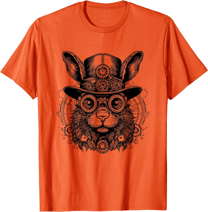 Fantasy Steampunk Rabbit Lover, Whimsical Bunny Animal T-Shirt in Orange