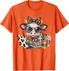 Cute Highland Cow Coffee Addict Cute Cow Leopard Coquette Coffee Lover Girls Women T-Shirt - Orange