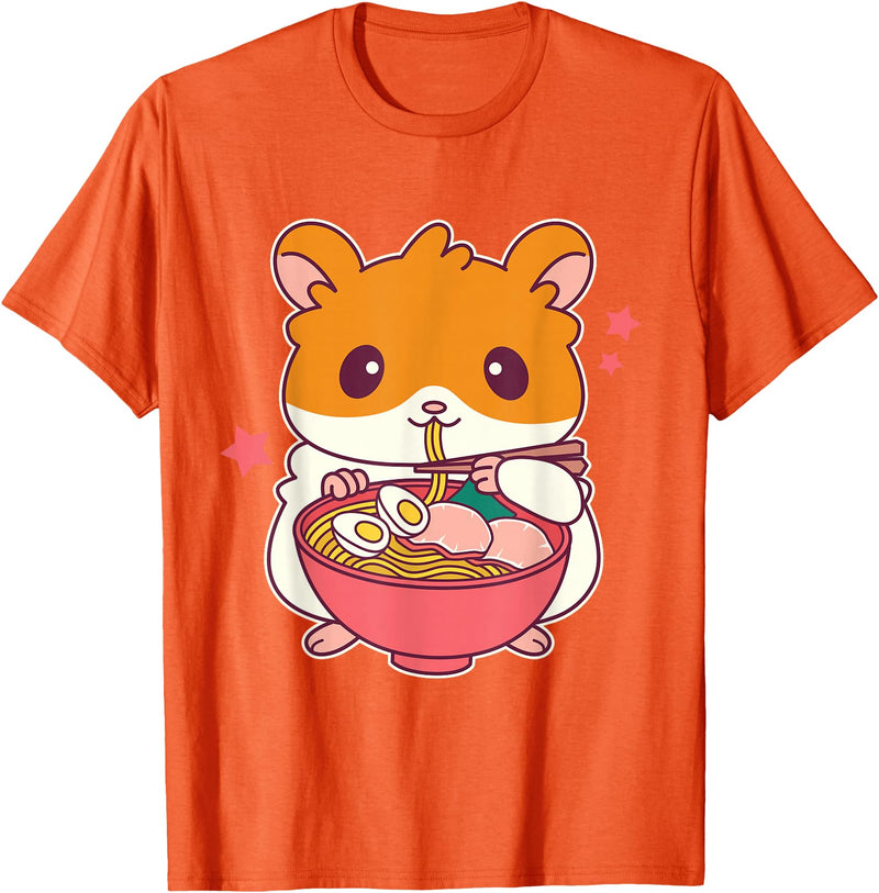 Cute Hamster Eating Ramen Hamster Lovers T-Shirt - Orange
