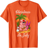 Cute Funny Pig Christmas Xmas Summer Vacation Gift Christmas In July Cute Pig Funny Summer Vacation Beach Vibes T-Shirt - Orange