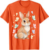 Vintage Spring Easter Bunny Rabbit Butterfly Women Girls T-Shirt in Orange