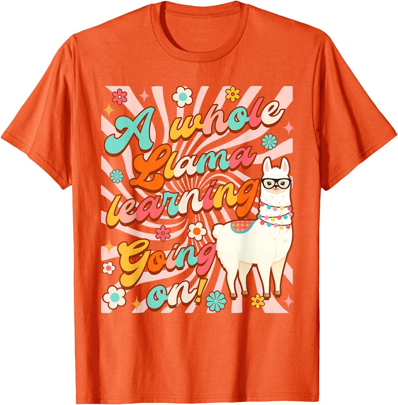 Llama Alpaca Whole Llama Learning Going On Llama Alpaca Teacher Teaching Whole Llama Learning Going On T-Shirt - Orange