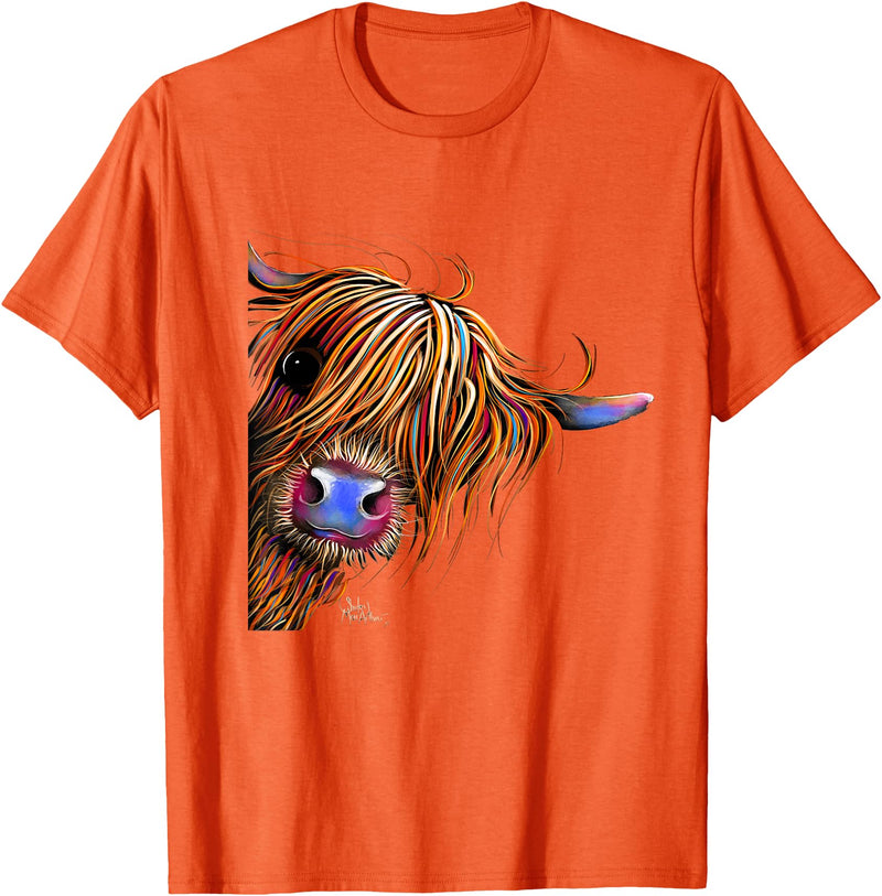 SHiRLeY MacARTHuR HiGHLaND CoW PRiNT ANiMaL PRiNT ' SuGaR LuMP ' T-Shirt - Orange