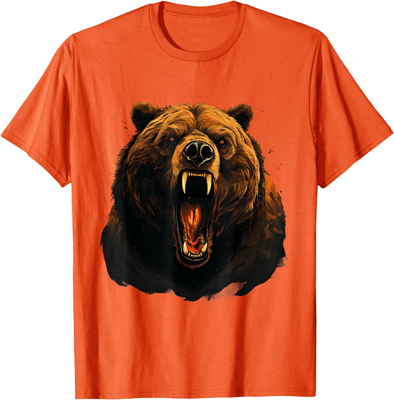Forest Animal Art Bear Portrait Art Work Wildlife Animal Lovers Forest Motif T-Shirt - Orange