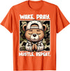 Camouflage Hip Hop Teddy Bear Hustle Grind Designs Wake Pray Hustle Repeat Hip Hop Teddy Bear Boys Teens Camo T-Shirt - Orange