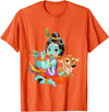 Clever Witty Designs Hindu god Lord Shri Krishna with a Cow and a Bird T-Shirt - Orange