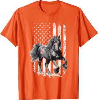 Friesian Design USA Flag Horse Relax it´s a Friesian T-Shirt - Orange