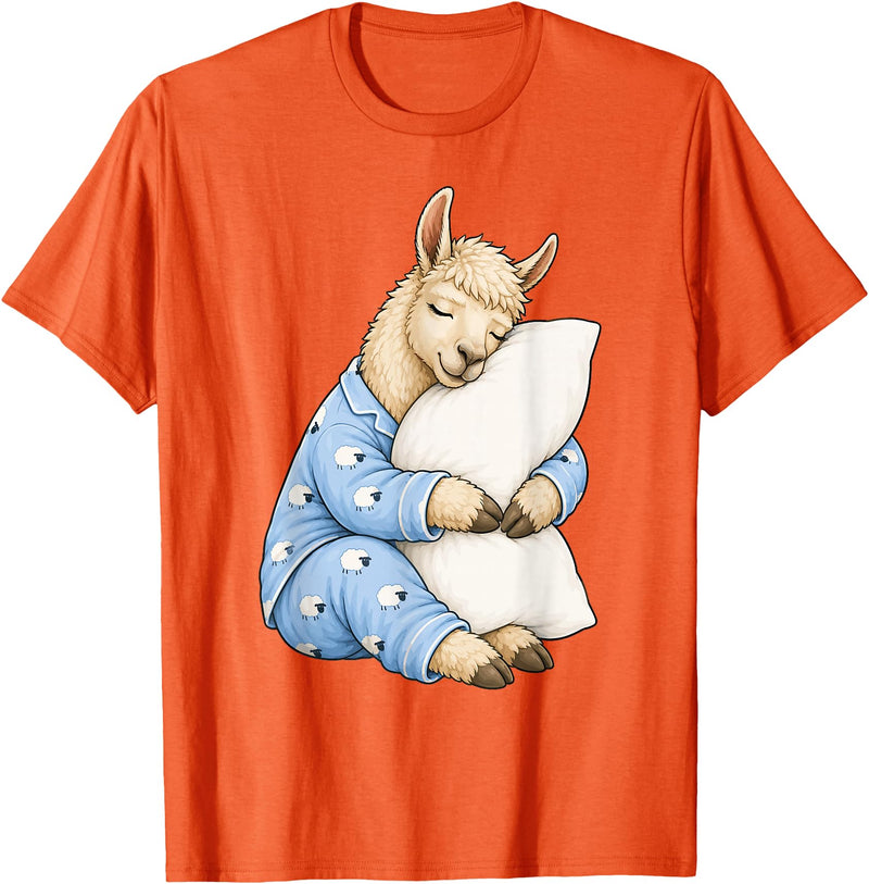Funny Sleepy Llama Animal Lovers Pajama Llama Sleeping in Cute Pajamas Sleep T-Shirt - Orange