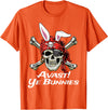 Funny Pirate Skull and Crossbones Avast Ye Bunnies Easter T-Shirt in Orange