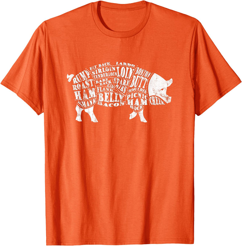 BBQ T-Shirts: Pig Cuts Barbecue and Grilling T-Shirt T-Shirt - Orange