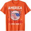 Pig Face 4th of July 1776-2026 Anniversary 250th Pig Sunglasses American Flag America 250 Years Tee 250yr Tee T-Shirt - Orange