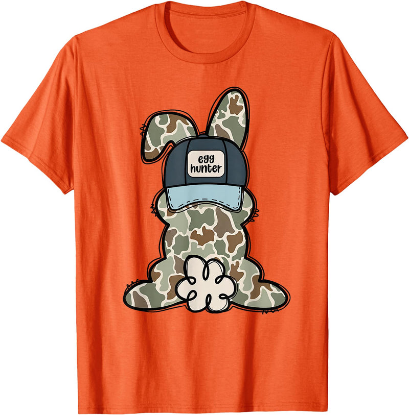 Funny Bunny Camouflage Egg Hunter Rabbit Happy Easter Trendy T-Shirt in Orange