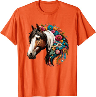 Horse Riding Lovers Gifts For Cowgirls & Girls Horse Riding Equestrian, Horse Portrait - Western Horseback T-Shirt - Orange