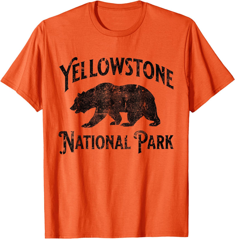 Yellowstone National Park Wyoming USA Outdoor Yellowstone National Park Bear Nature Hike Outdoors Vintage T-Shirt - Orange
