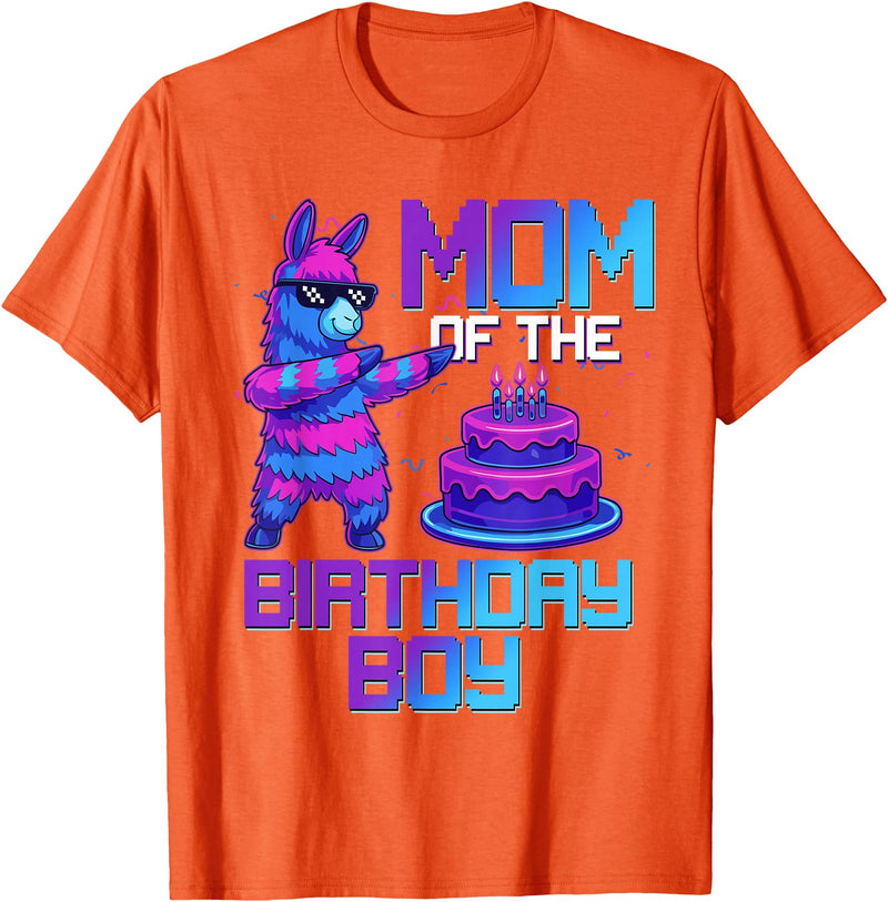 Llama Pinata Birthday Family Bday Party Decoration Mom of Birthday Boy Llama Pinata Party Family Matching T-Shirt - Orange