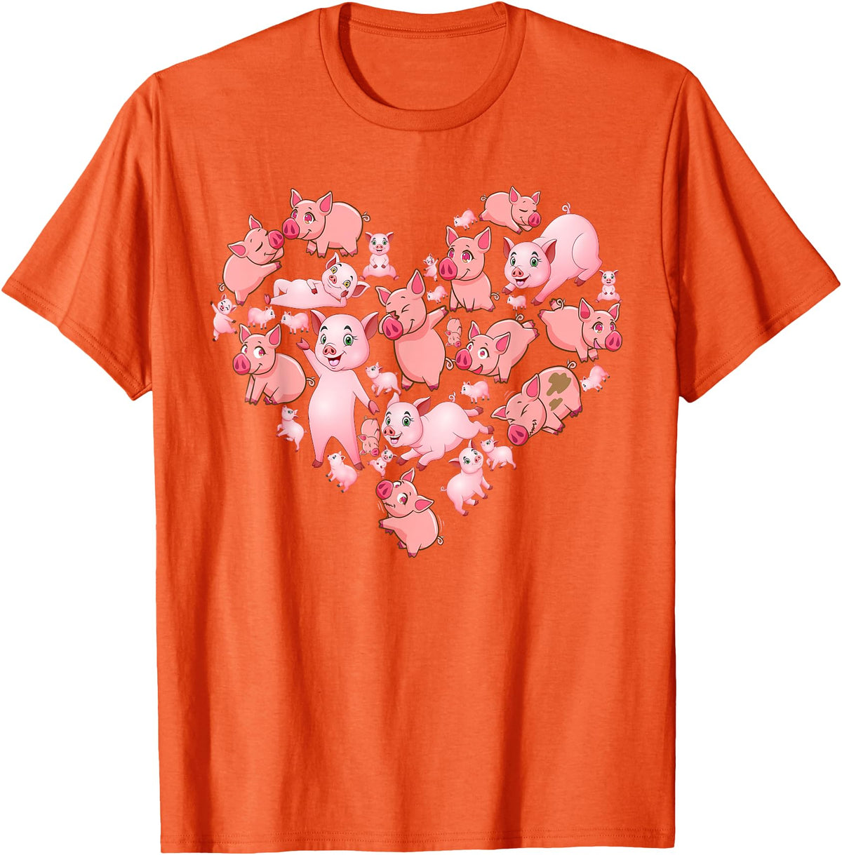 Pig Heart Lover Gift Co. Pig For Women Girls Kids Heart Shape Poses Cute Pig T-Shirt - Orange