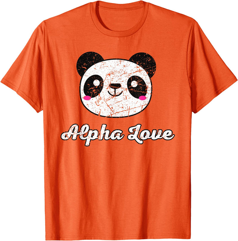 Alpha Love AOII Panda Bear Cute Kawaii Omicron A Alpha Love AOII Panda Bear Cute Kawaii O Pi Distressed T-Shirt - Orange