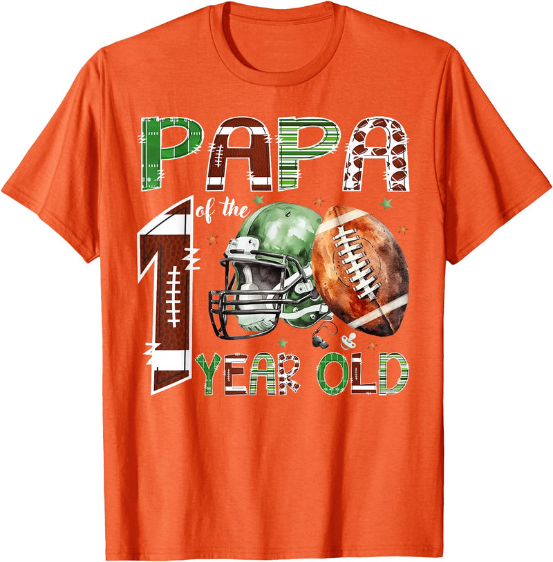 One Year Old Football Birthday Boy Matching Papa of The 1 Year Old Football Lover 1st Birthday Boy T-Shirt - Orange