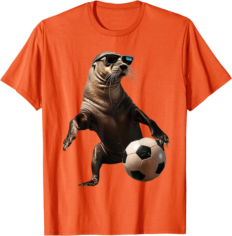 Animal Soccer Design Sea Lion Soccer T-Shirt - Orange
