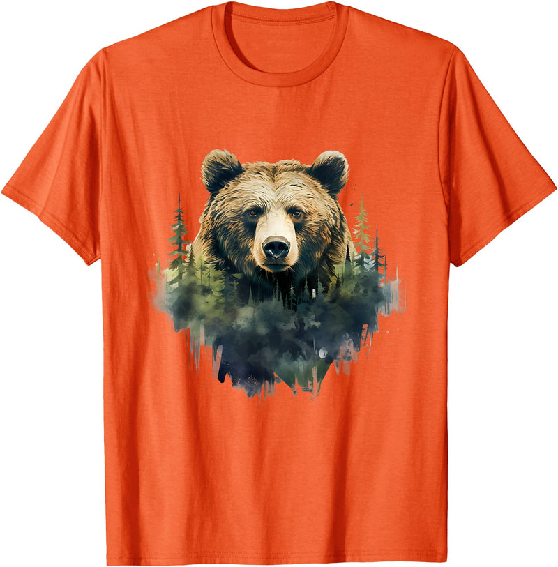 Bear Forest Animal Art Portrait Forest Artwork Wildlife T-Shirt - Orange