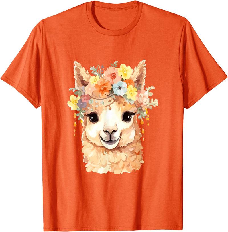 Alpaca and llama with flowers Designs Alpaca with Flowers, Cute Alpaca and Llama T-Shirt - Orange