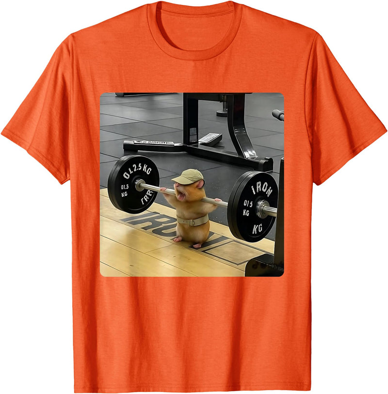 Hamster Deadlift Training Funny Cute Rat Weightlifting Meme T-Shirt - Orange
