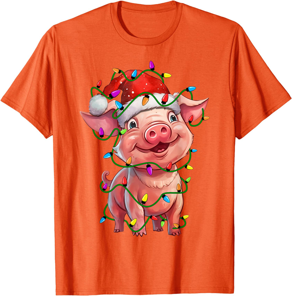 Pig Lovers Christmas Tree Lights Pig Santa Christmas Tree Lighting Xmas Funny T-Shirt - Orange