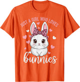 Cute Bunny Rabbit Girls Kids Just a Girl Who Loves Bunnies T-Shirt in Orange