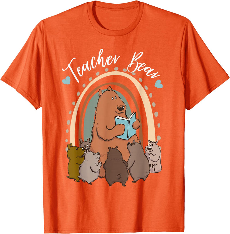 Thank You Teacher Appreciation Gifts Teacher Bear Reading Appreciation Teacher Graphic T-Shirt - Orange