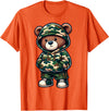 Camo Teddy Bear Hip Hop Designs for Men & Boys Camo Hip Hop Teddy Bear Camouflage Gangsta Streetwear Hustle T-Shirt - Orange