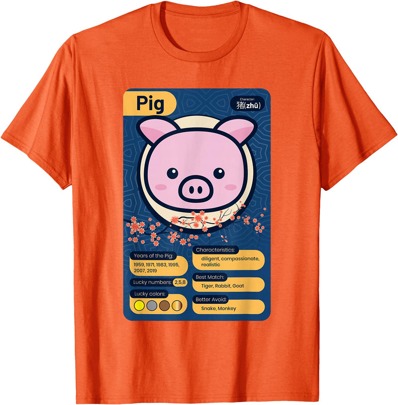 Chinese Zodiac Year of the Pig Shirts Chinese Zodiac Horoscope Animal Facts Year of the Pig T-Shirt - Orange
