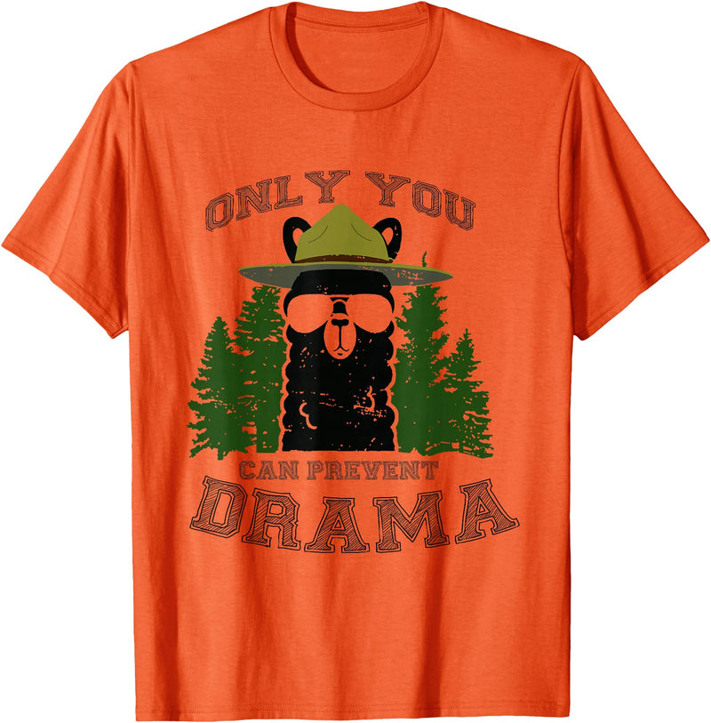 LaLa Designs Only You Can Prevent Drama Llama Forest Camping Smokey T-Shirt - Orange