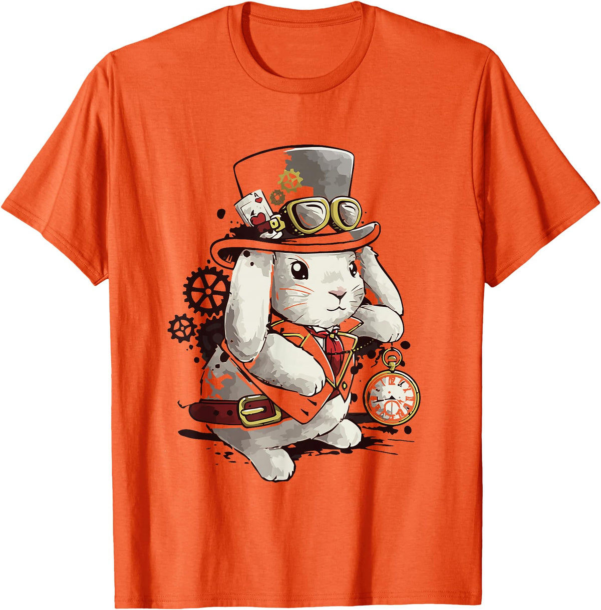 Cute Rabbit Lover Bunny Graphic T-Shirt (Asphalt Grey) in Orange