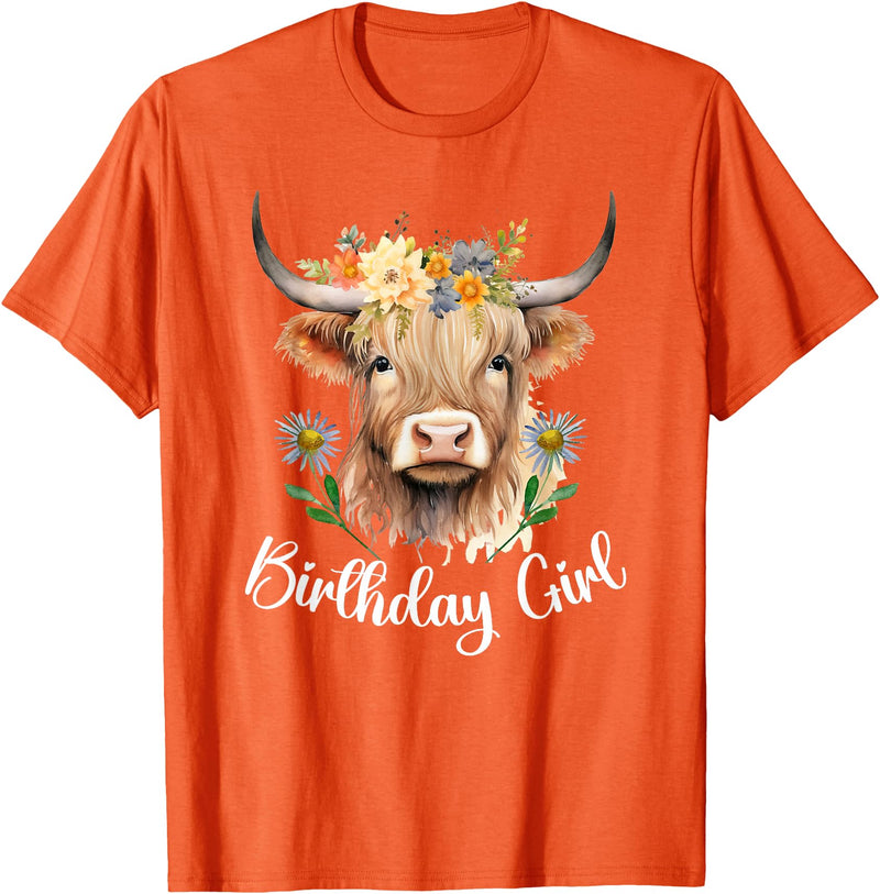 Cow Birthday Designs Matching Family Highland Cows Cow Birthday Girl Mother Girl Mama Woman Family Matching T-Shirt - Orange
