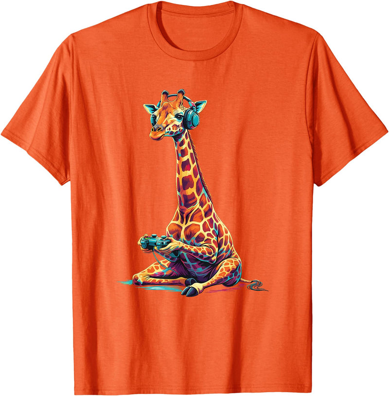 Giraffe Gamer Lovers Animal Men Women Kids Giraffe Gaming Animal Video Games Funny Giraffe T-Shirt - Orange