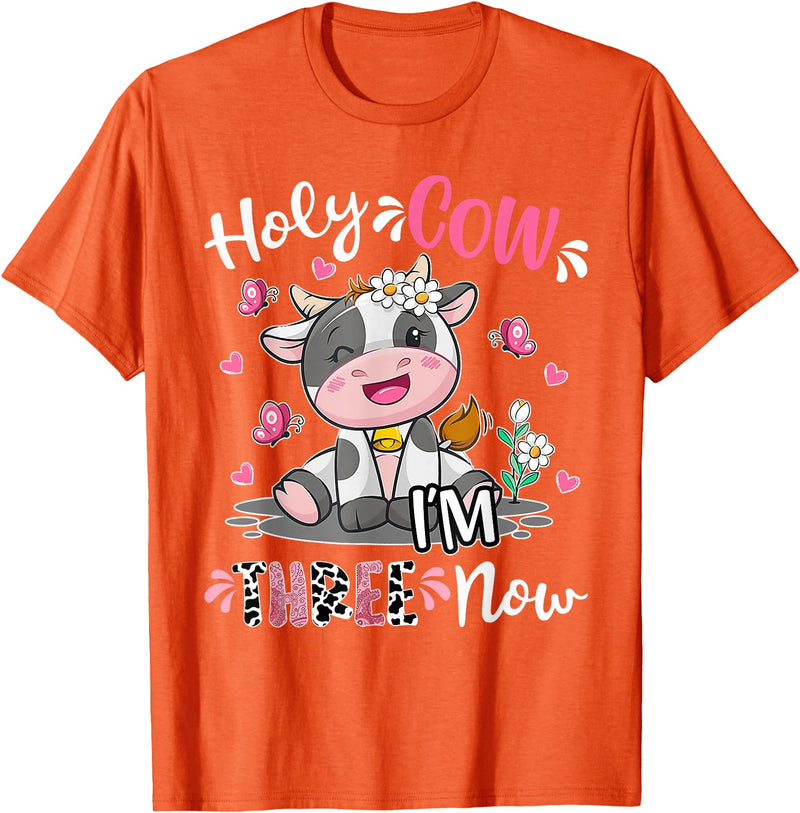 Holy Cow I'm Three 3 3rd Birthday Boy Girl Kids Holy Cow I'm Three 3 Years Old 3rd Birthday Boy Girl T-Shirt - Orange