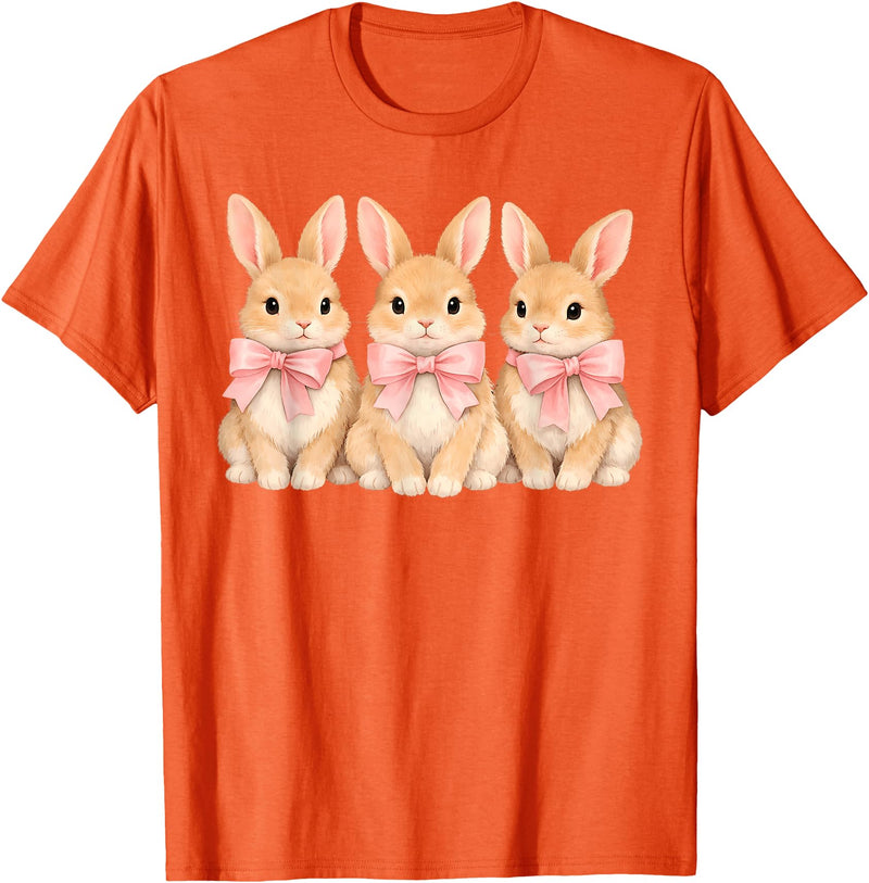 Retro Bunny Coquette Bow Rabbit Easter Women Teen Girls T-Shirt in Orange