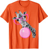 Pink Glasses and Bubblegum Animals Cool Giraffe Blowing Bubble with Pink Glasses – Funny Animal T-Shirt - Orange