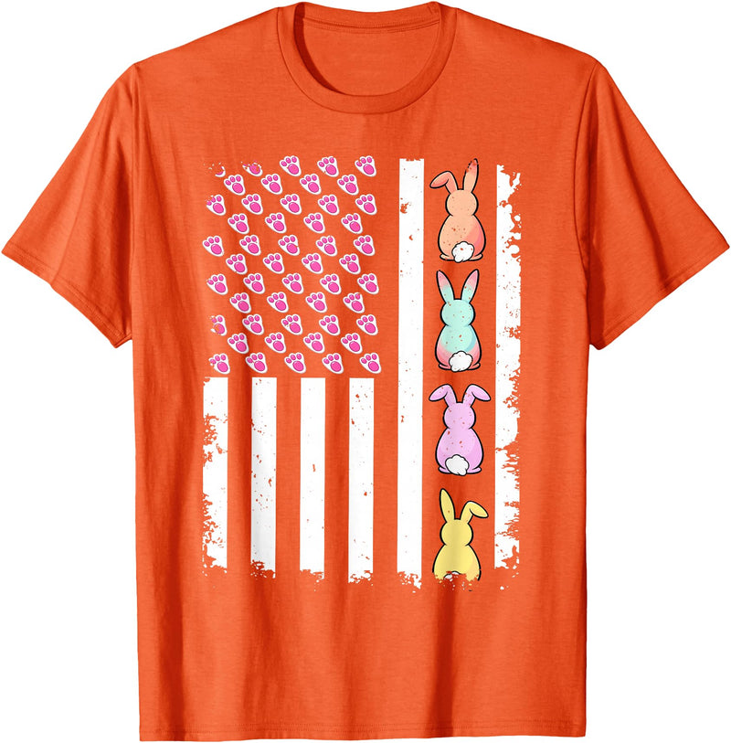 US American Flag with Bunny for Easter Day Men Women Kids T-Shirt in Orange