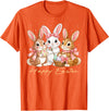 Happy Easter Women Girls Cute Bunny Rabbit Easter Day T-Shirt in Orange