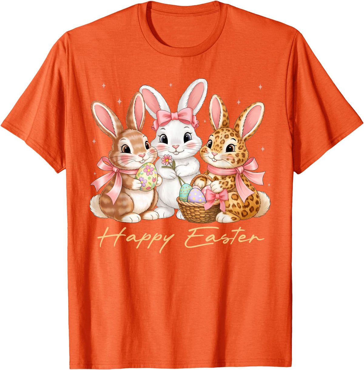 Happy Easter Women Girls Cute Bunny Rabbit Easter Day T-Shirt in Orange